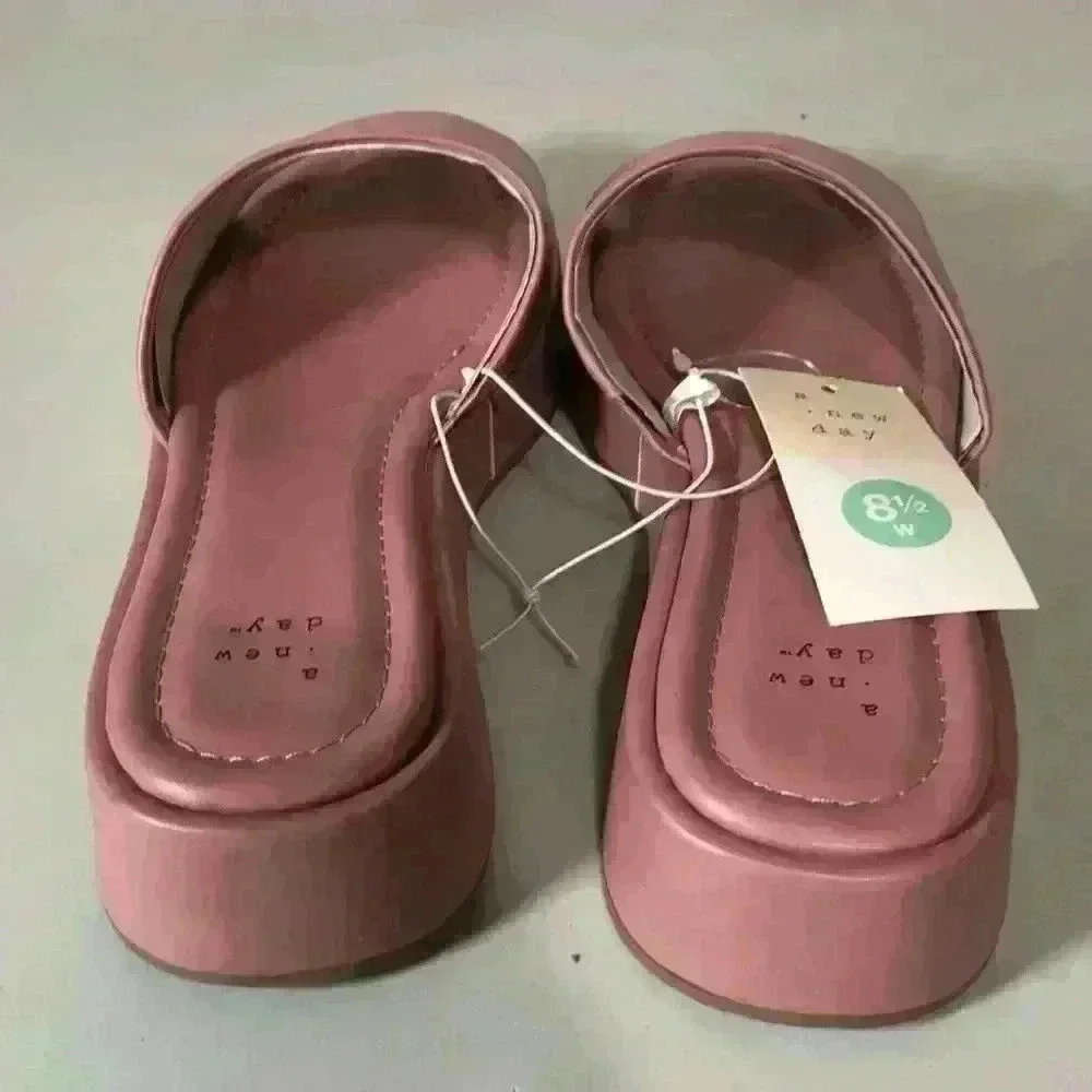 New!  WIDE WIDTH Pink Carlita Wedge Platform Slide Sandals - A New Day 8.5 Wide - Picture 4 of 9